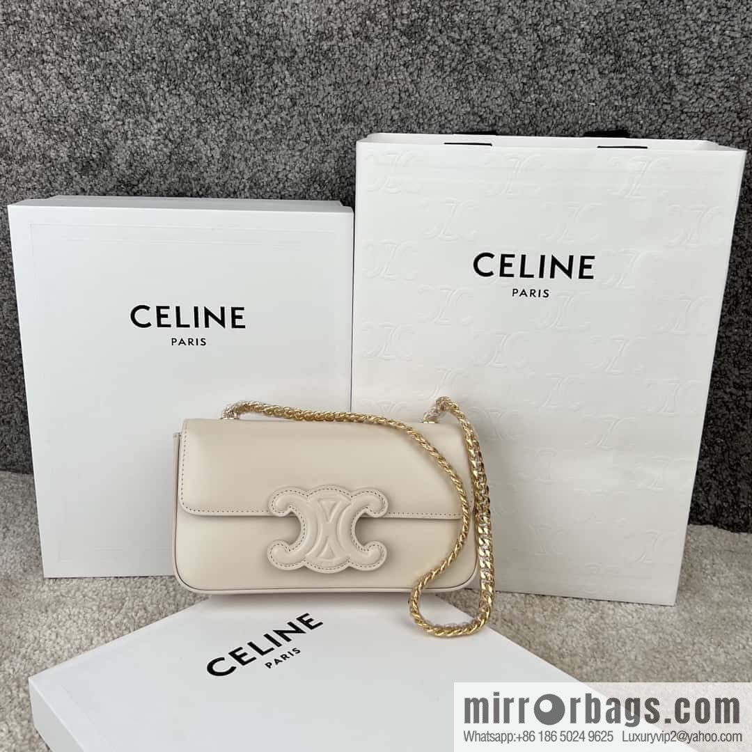 CELINE TRIOMPHE glossy cow leather (fabric) chain strap backpack 199243 white