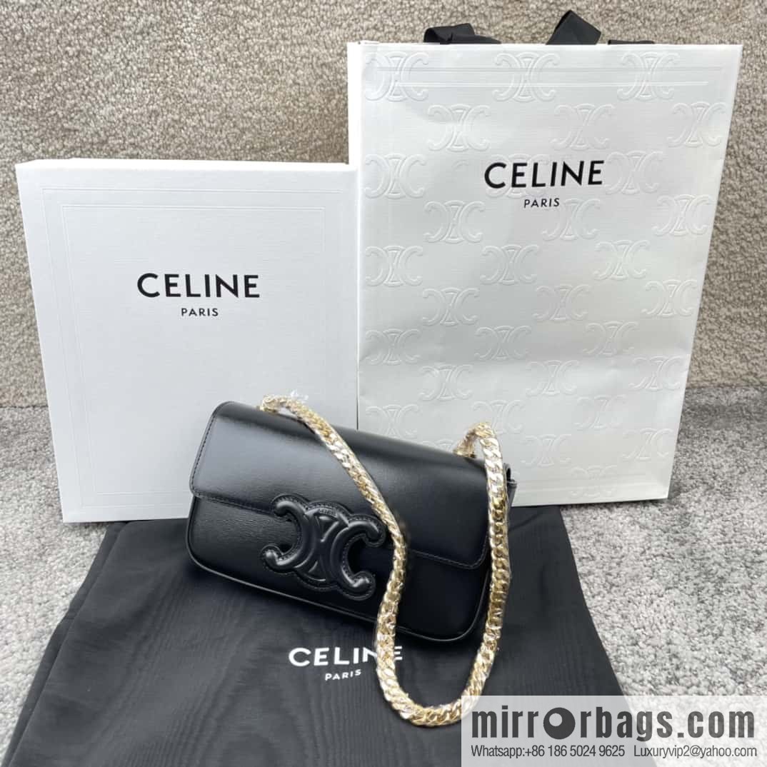 CELINE TRIOMPHE shiny cow leather (fabric) chain strap shoulder backpack 199243 black