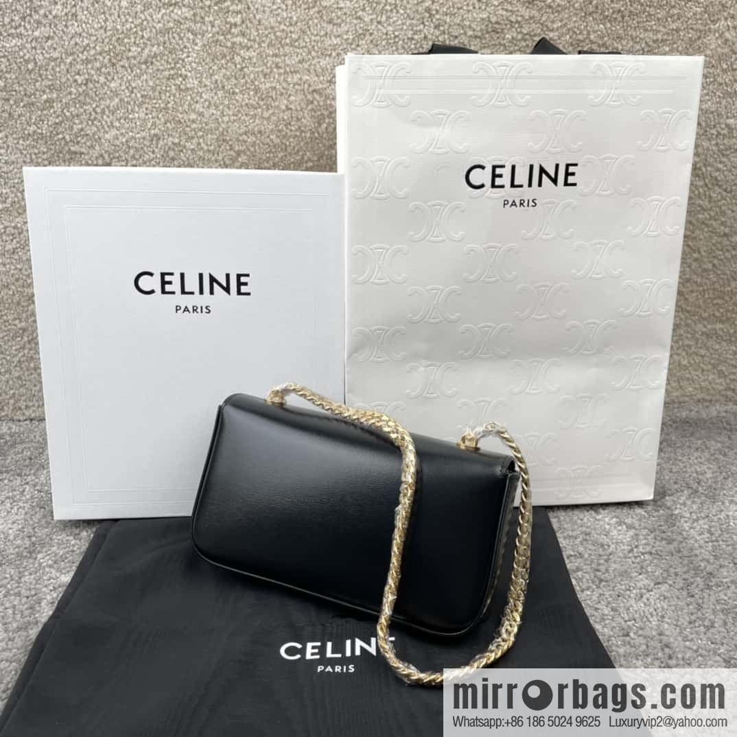CELINE TRIOMPHE shiny cow leather (fabric) chain strap shoulder backpack 199243 black