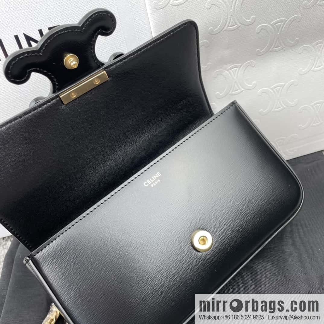 CELINE TRIOMPHE shiny cow leather (fabric) chain strap shoulder backpack 199243 black