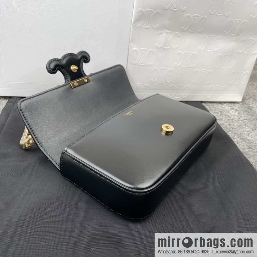 CELINE TRIOMPHE shiny cow leather (fabric) chain strap shoulder backpack 199243 black