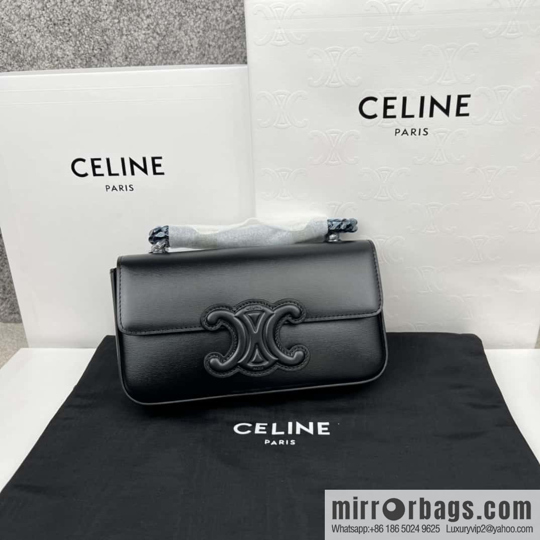 CELINE TRIOMPHE shiny cow leather (fabric) chain strap shoulder backpack 199243 black