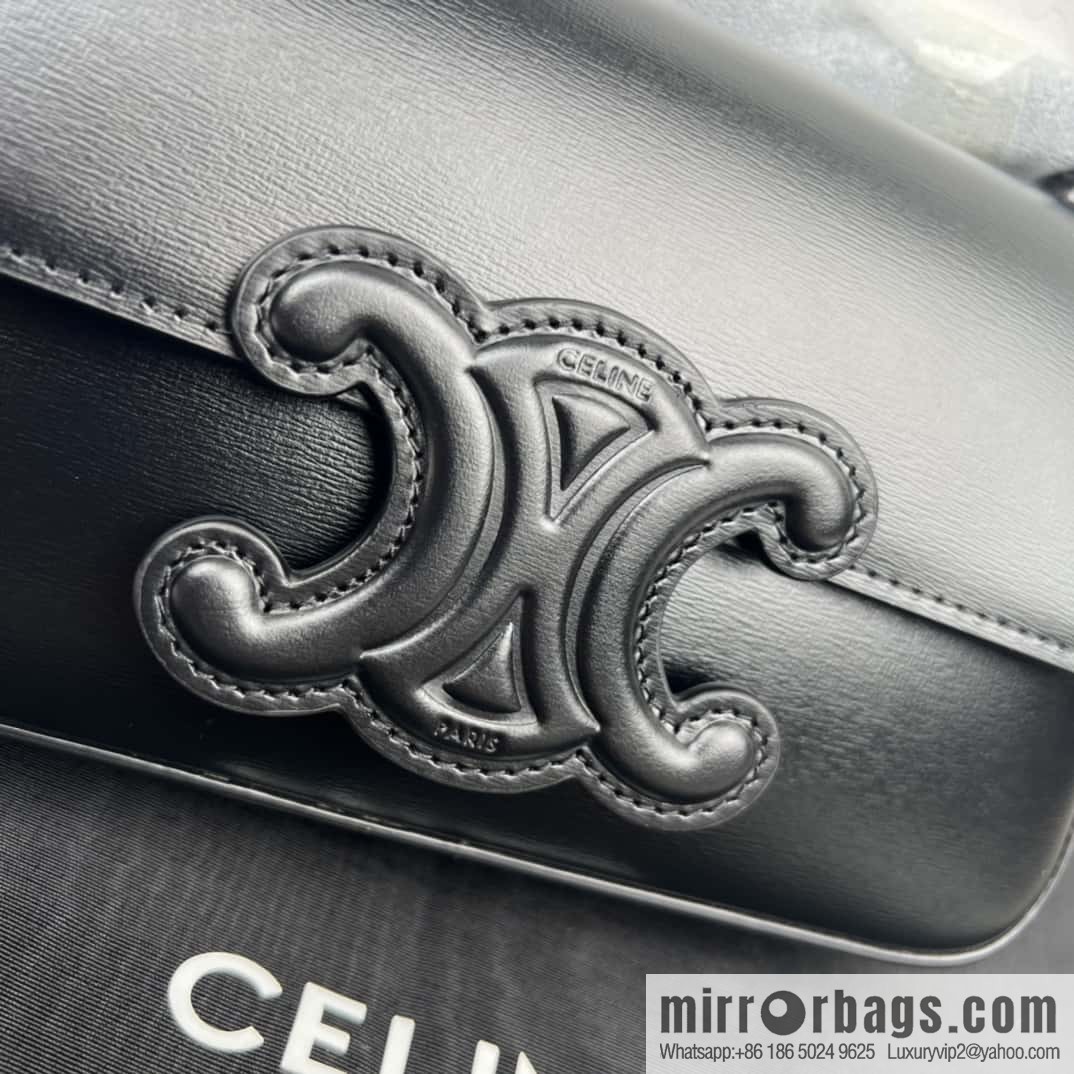 CELINE TRIOMPHE shiny cow leather (fabric) chain strap shoulder backpack 199243 black