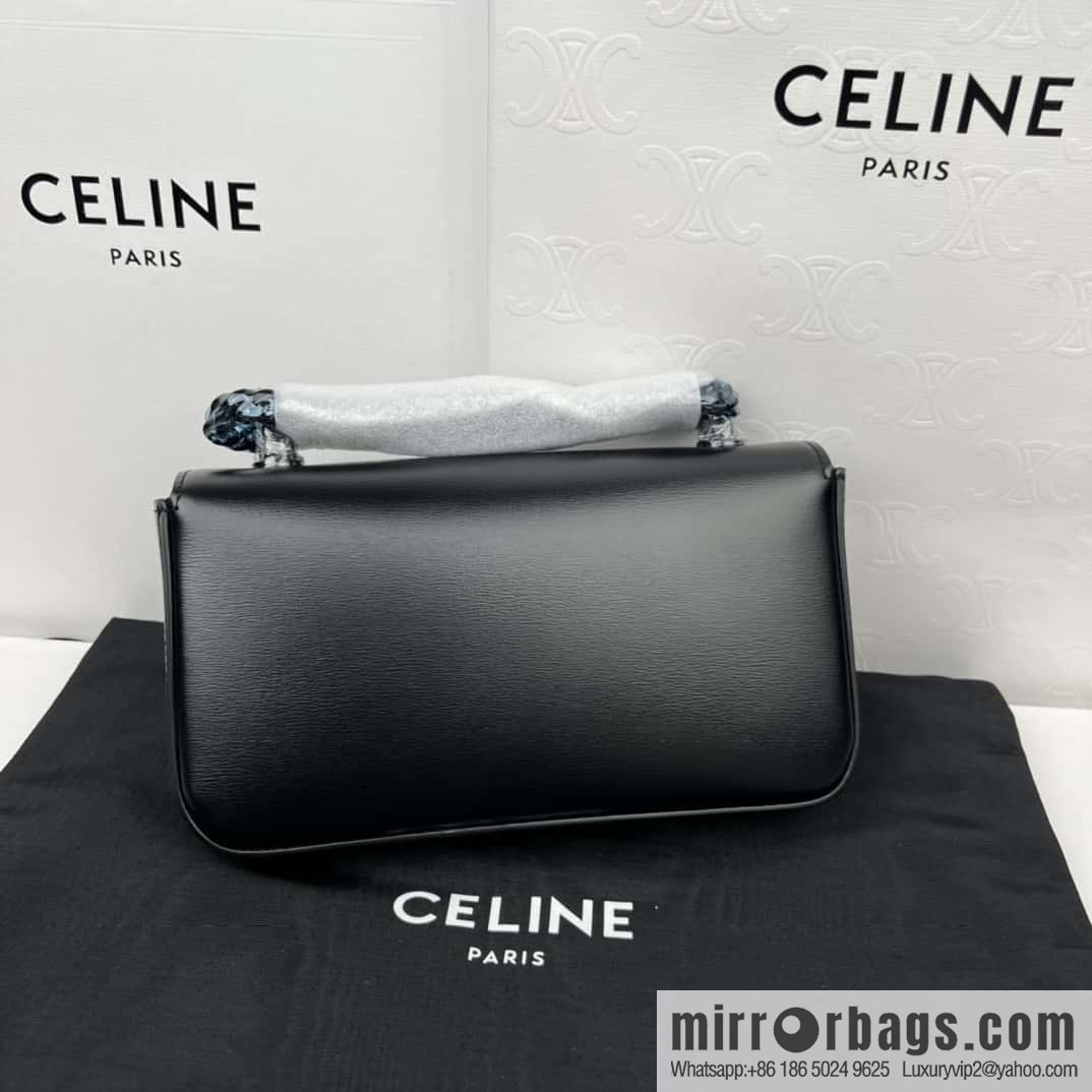 CELINE TRIOMPHE shiny cow leather (fabric) chain strap shoulder backpack 199243 black