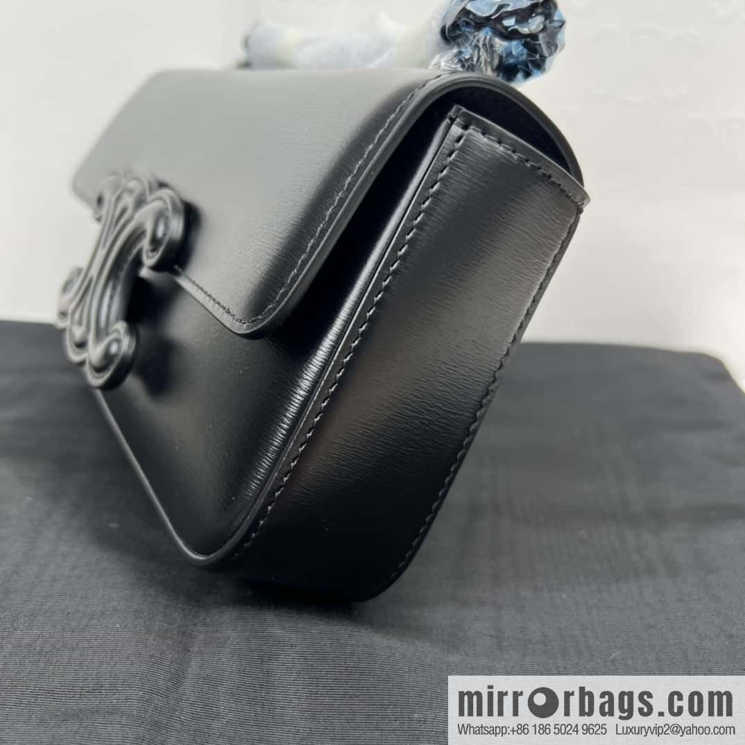 CELINE TRIOMPHE shiny cow leather (fabric) chain strap shoulder backpack 199243 black