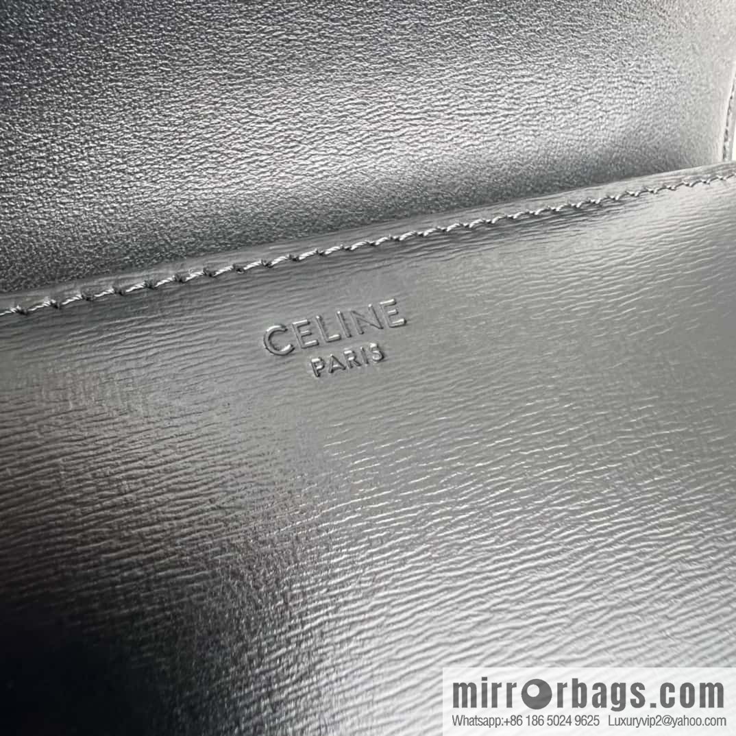 CELINE TRIOMPHE shiny cow leather (fabric) chain strap shoulder backpack 199243 black