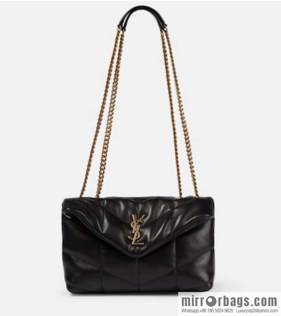 YSL 𝑳𝒐𝒖𝑳𝒐𝒖 𝒑𝒖𝒇𝒇𝒆𝒓 𝒎𝒊𝒏𝒊 2 3CM black gold buckle • double chain strap 759337