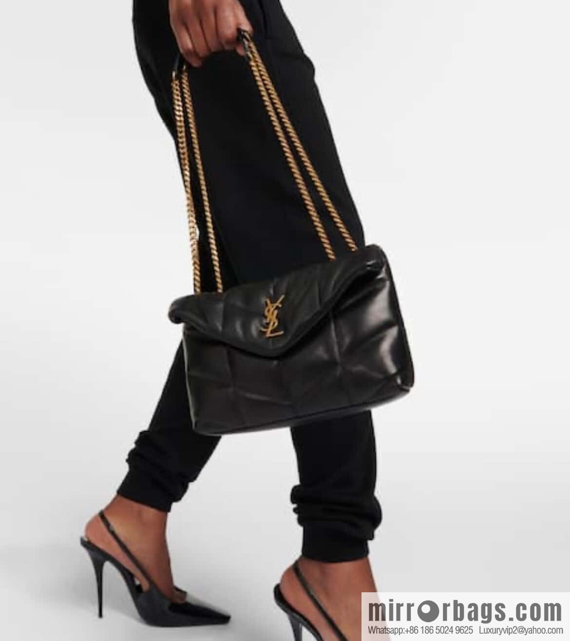 YSL 𝑳𝒐𝒖𝑳𝒐𝒖 𝒑𝒖𝒇𝒇𝒆𝒓 𝒎𝒊𝒏𝒊 2 3CM black gold buckle • double chain strap 759337