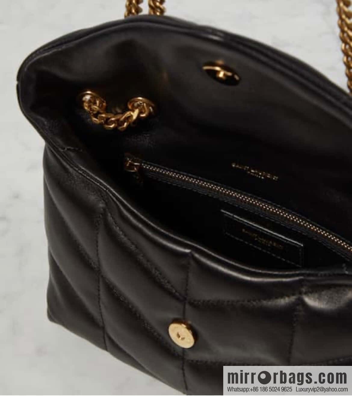 YSL 𝑳𝒐𝒖𝑳𝒐𝒖 𝒑𝒖𝒇𝒇𝒆𝒓 𝒎𝒊𝒏𝒊 2 3CM black gold buckle • double chain strap 759337