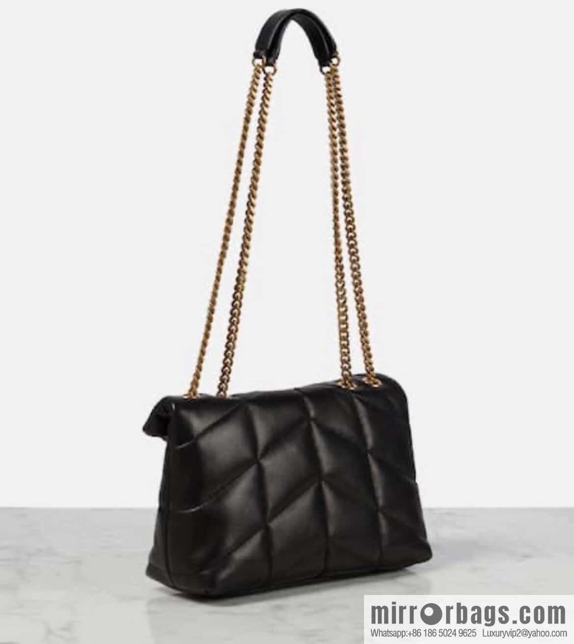 YSL 𝑳𝒐𝒖𝑳𝒐𝒖 𝒑𝒖𝒇𝒇𝒆𝒓 𝒎𝒊𝒏𝒊 2 3CM black gold buckle • double chain strap 759337