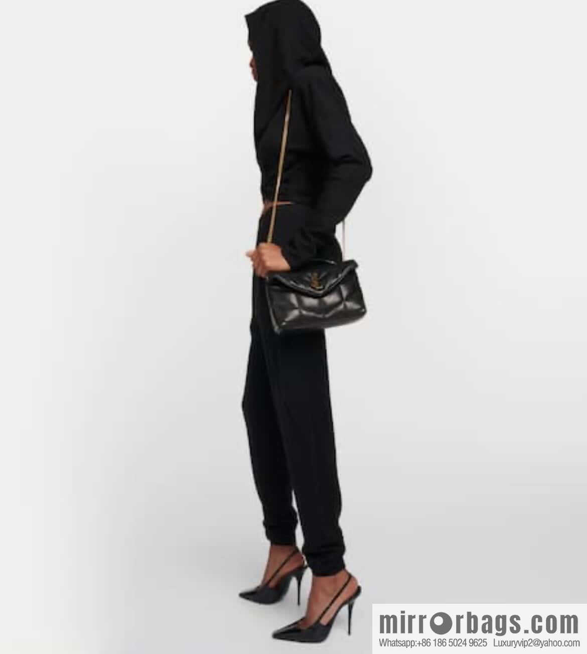 YSL 𝑳𝒐𝒖𝑳𝒐𝒖 𝒑𝒖𝒇𝒇𝒆𝒓 𝒎𝒊𝒏𝒊 2 3CM black gold buckle • double chain strap 759337