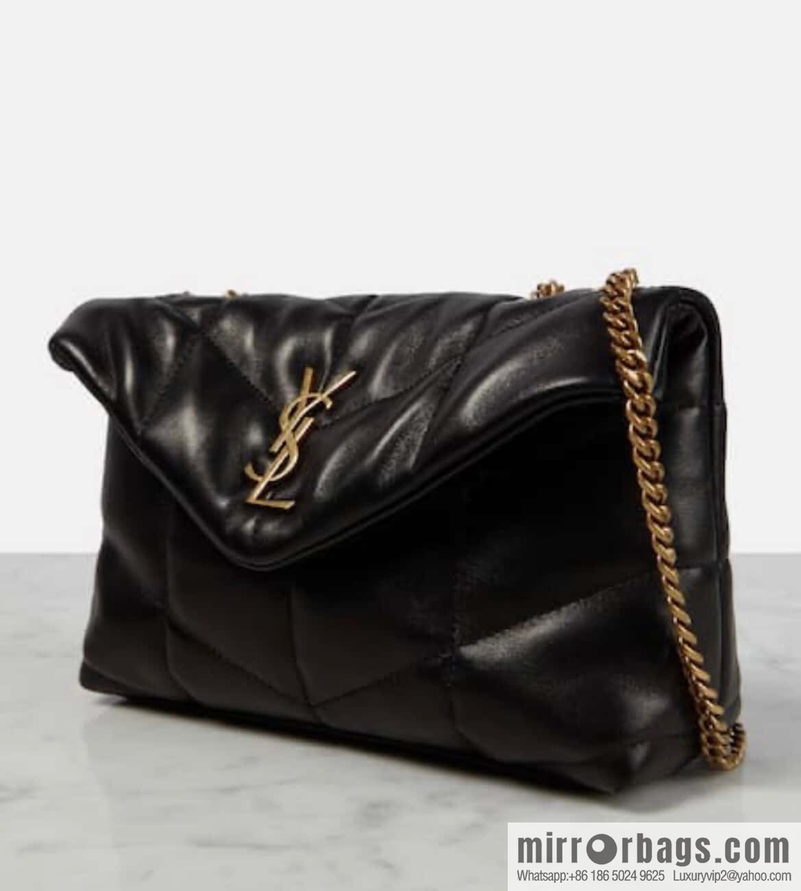 YSL 𝑳𝒐𝒖𝑳𝒐𝒖 𝒑𝒖𝒇𝒇𝒆𝒓 𝒎𝒊𝒏𝒊 2 3CM black gold buckle • double chain strap 759337
