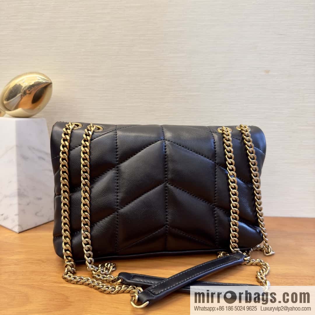 YSL 𝑳𝒐𝒖𝑳𝒐𝒖 𝒑𝒖𝒇𝒇𝒆𝒓 𝒎𝒊𝒏𝒊 2 3CM black gold buckle • double chain strap 759337