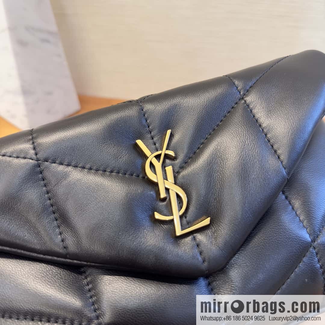 YSL 𝑳𝒐𝒖𝑳𝒐𝒖 𝒑𝒖𝒇𝒇𝒆𝒓 𝒎𝒊𝒏𝒊 2 3CM black gold buckle • double chain strap 759337