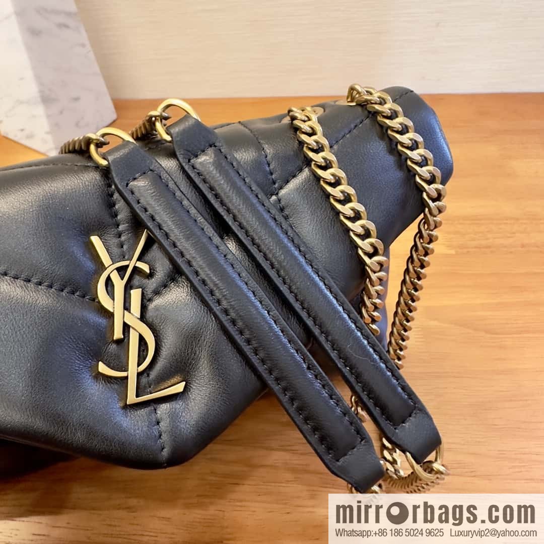 YSL 𝑳𝒐𝒖𝑳𝒐𝒖 𝒑𝒖𝒇𝒇𝒆𝒓 𝒎𝒊𝒏𝒊 2 3CM black gold buckle • double chain strap 759337