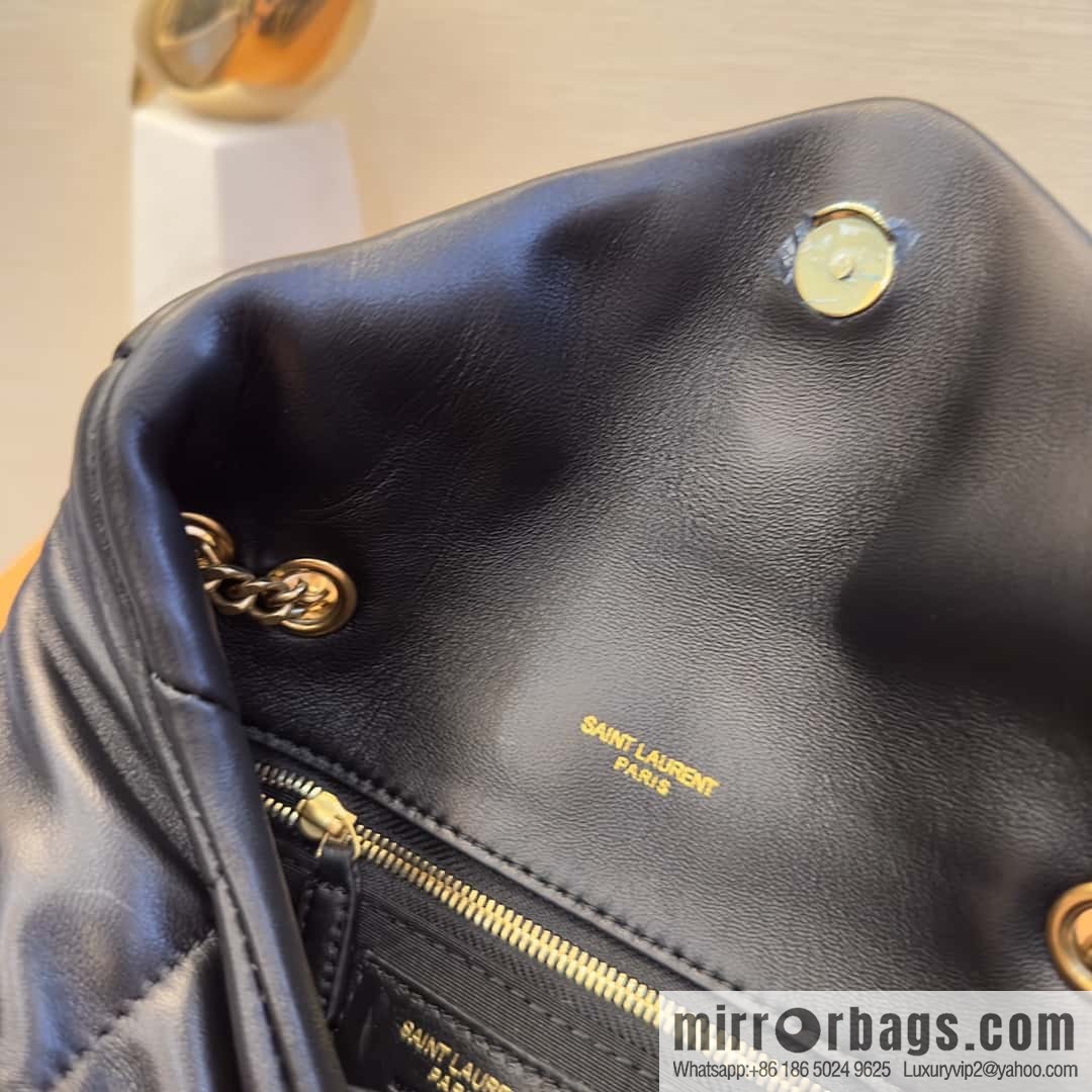 YSL 𝑳𝒐𝒖𝑳𝒐𝒖 𝒑𝒖𝒇𝒇𝒆𝒓 𝒎𝒊𝒏𝒊 2 3CM black gold buckle • double chain strap 759337