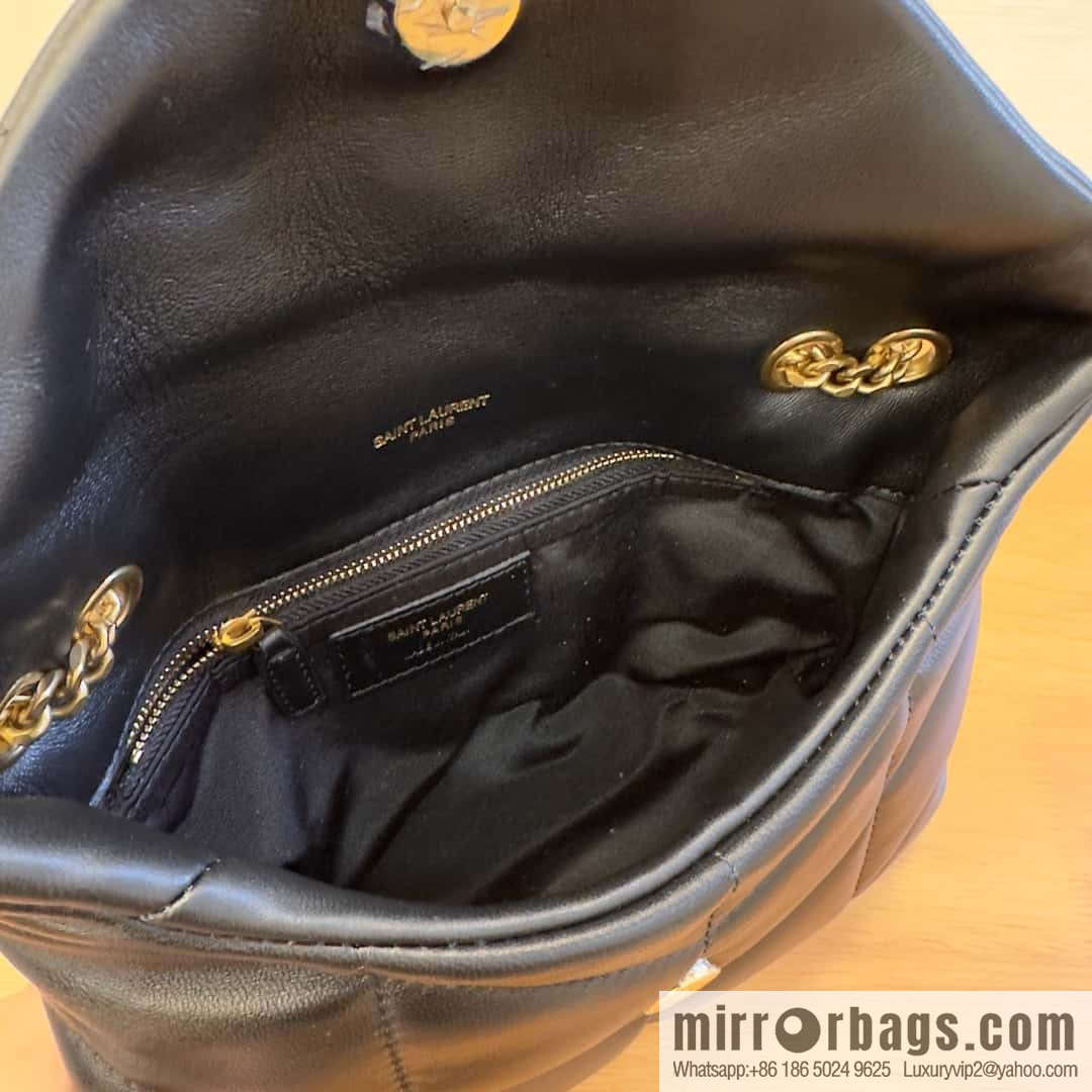 YSL 𝑳𝒐𝒖𝑳𝒐𝒖 𝒑𝒖𝒇𝒇𝒆𝒓 𝒎𝒊𝒏𝒊 2 3CM black gold buckle • double chain strap 759337