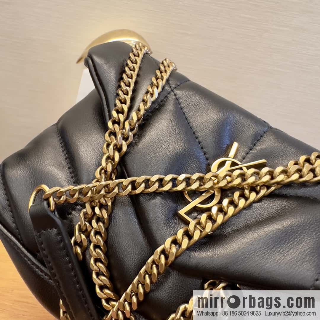 YSL 𝑳𝒐𝒖𝑳𝒐𝒖 𝒑𝒖𝒇𝒇𝒆𝒓 𝒎𝒊𝒏𝒊 2 3CM black gold buckle • double chain strap 759337