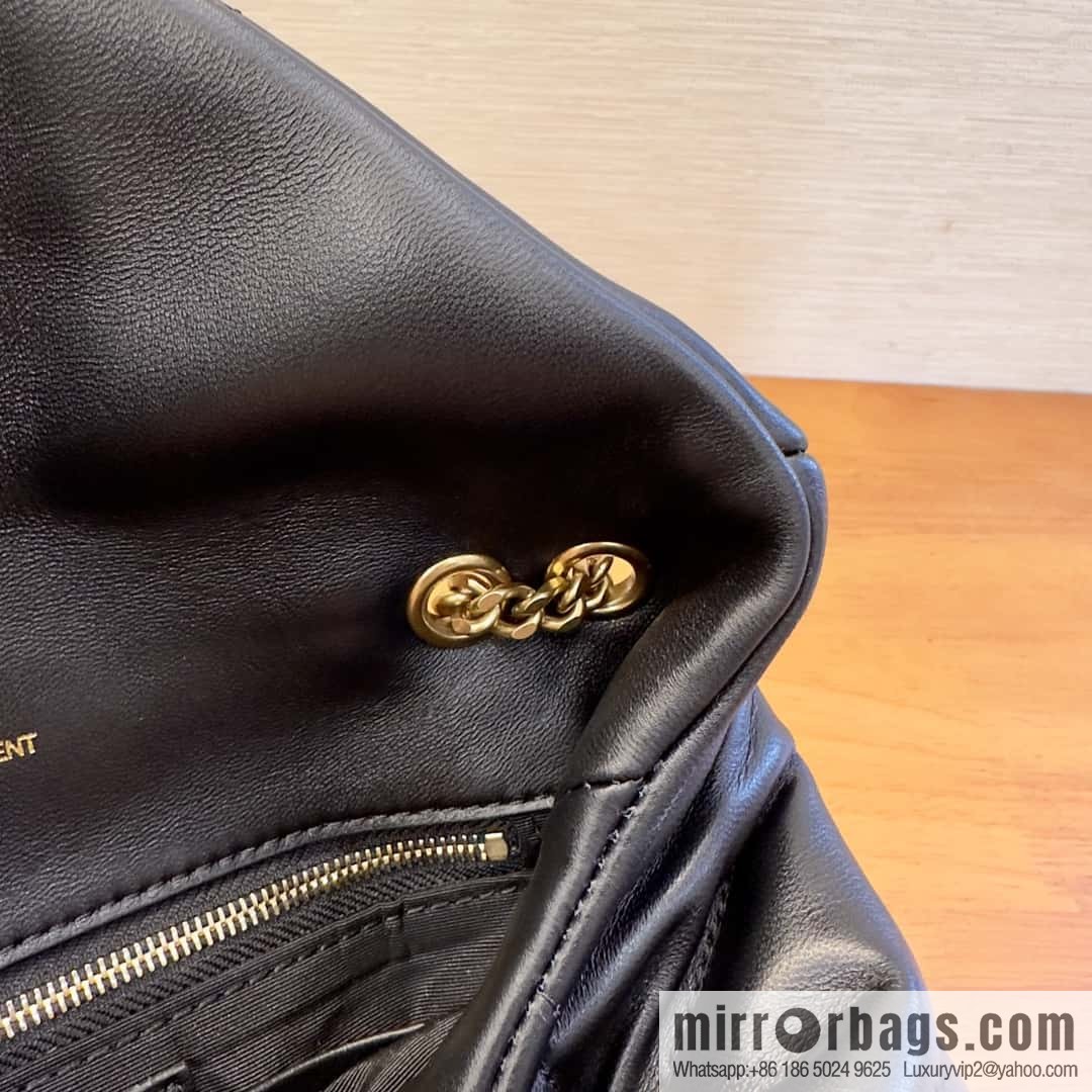 YSL 𝑳𝒐𝒖𝑳𝒐𝒖 𝒑𝒖𝒇𝒇𝒆𝒓 𝒎𝒊𝒏𝒊 2 3CM black gold buckle • double chain strap 759337