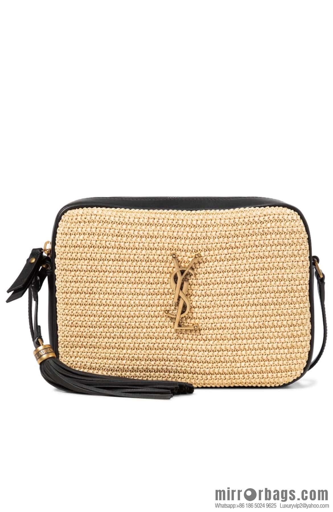 YSL camera bag _ black leather with woven 520534