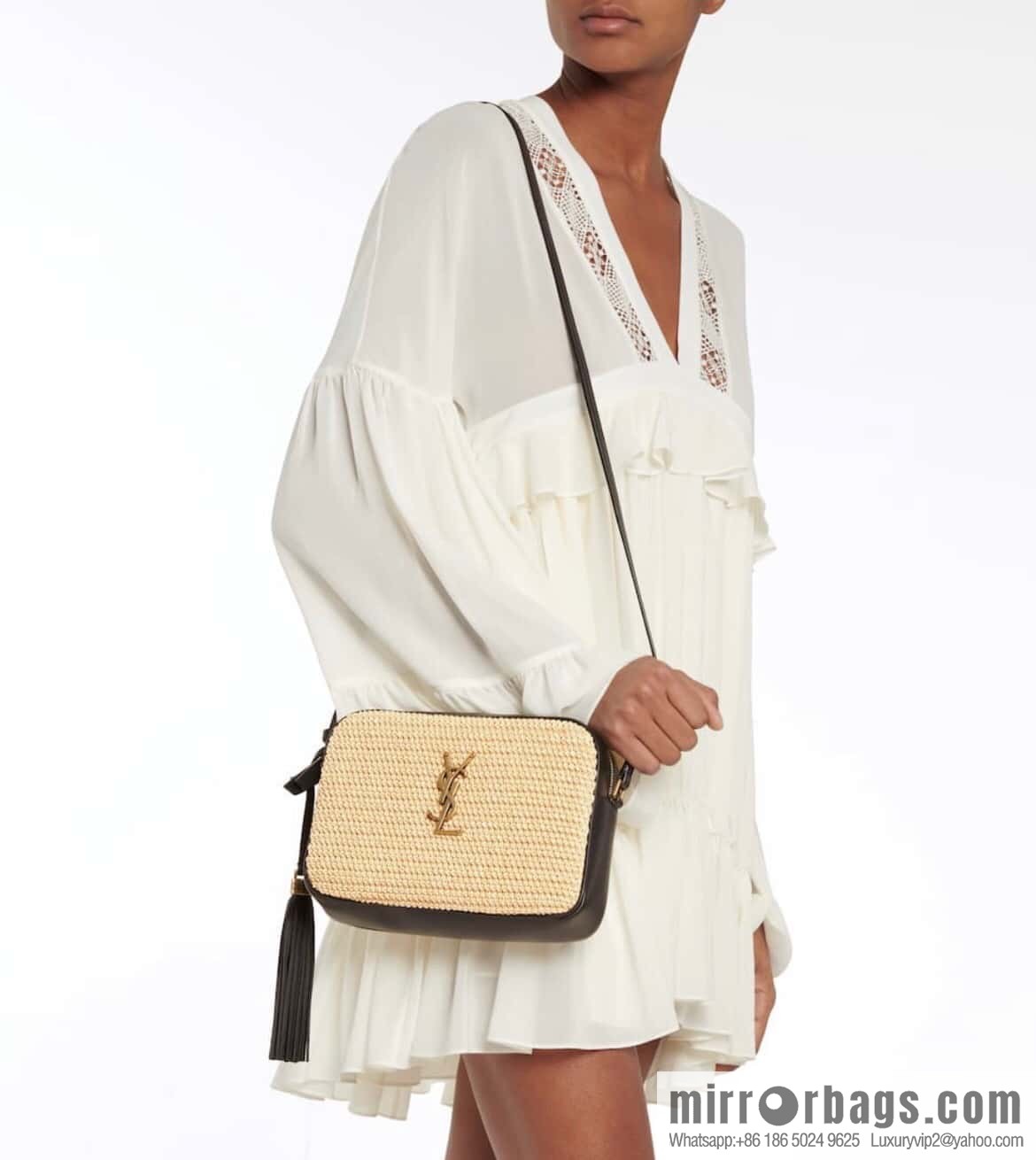 YSL camera bag _ black leather with woven 520534