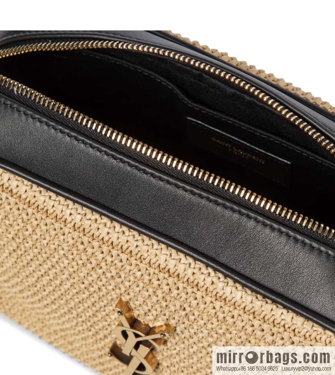 YSL camera bag _ black leather with woven 520534