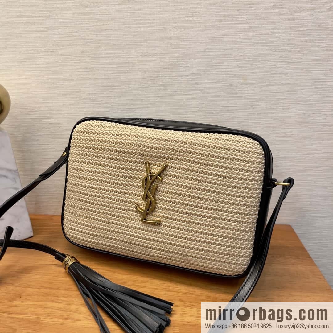 YSL camera bag _ black leather with woven 520534