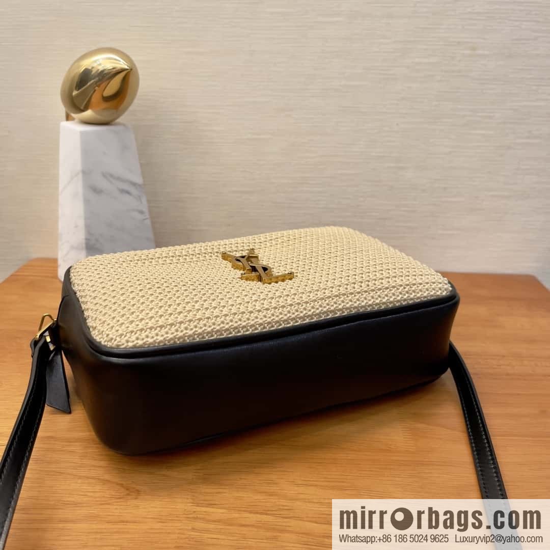 YSL camera bag _ black leather with woven 520534