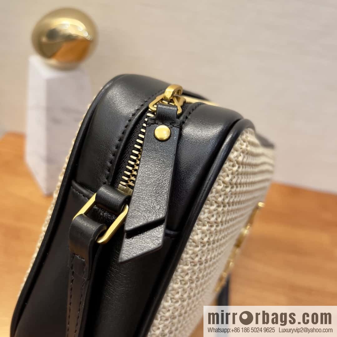 YSL camera bag _ black leather with woven 520534