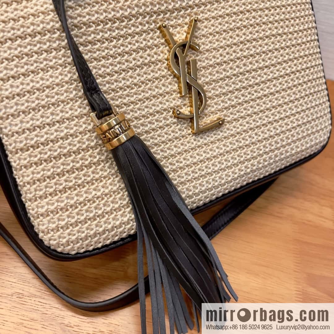 YSL camera bag _ black leather with woven 520534