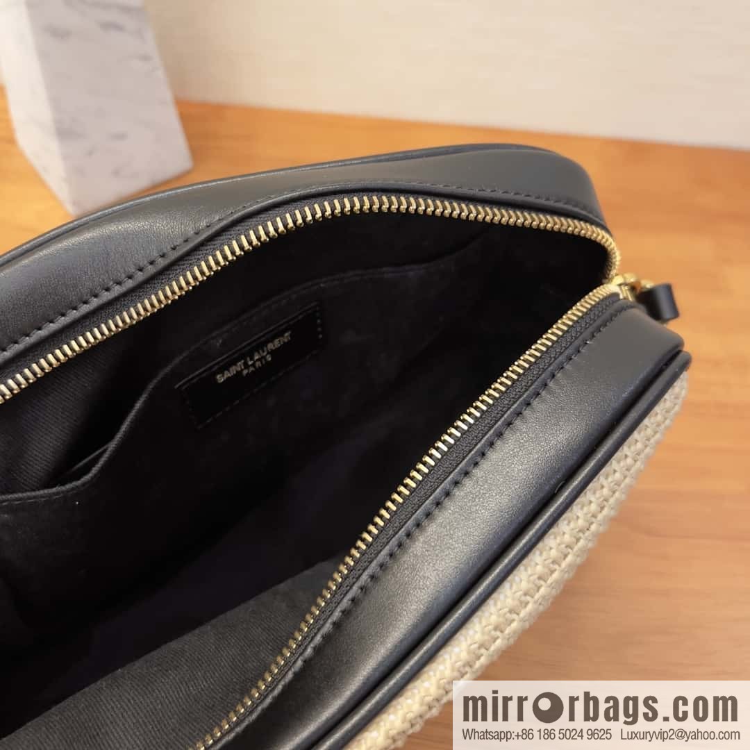 YSL camera bag _ black leather with woven 520534