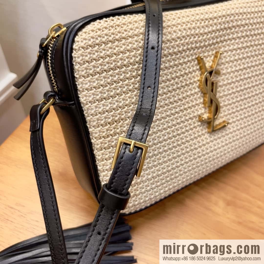 YSL camera bag _ black leather with woven 520534
