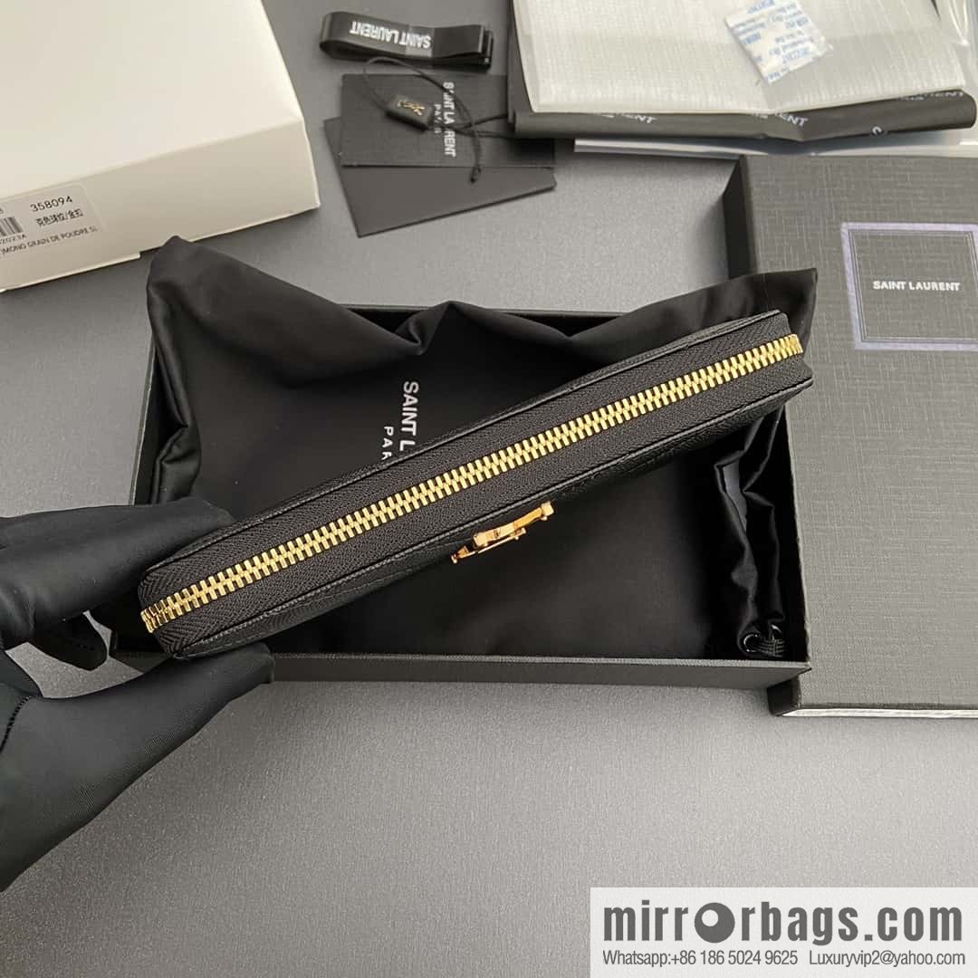 YSL MATELASSE flip grain embossed leather (fabric) wrap around zipper wallet 358094