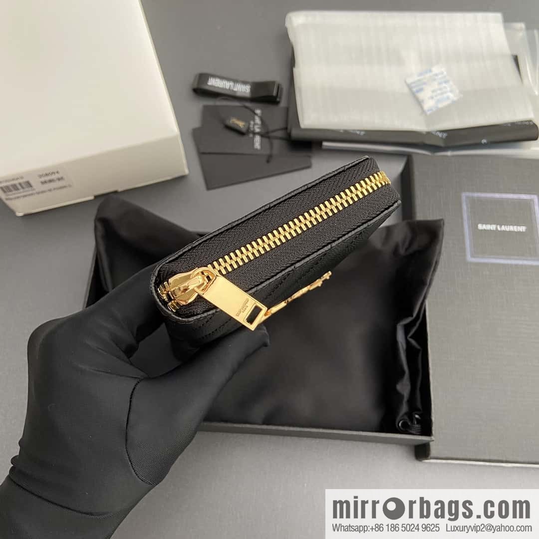 YSL MATELASSE flip grain embossed leather (fabric) wrap around zipper wallet 358094