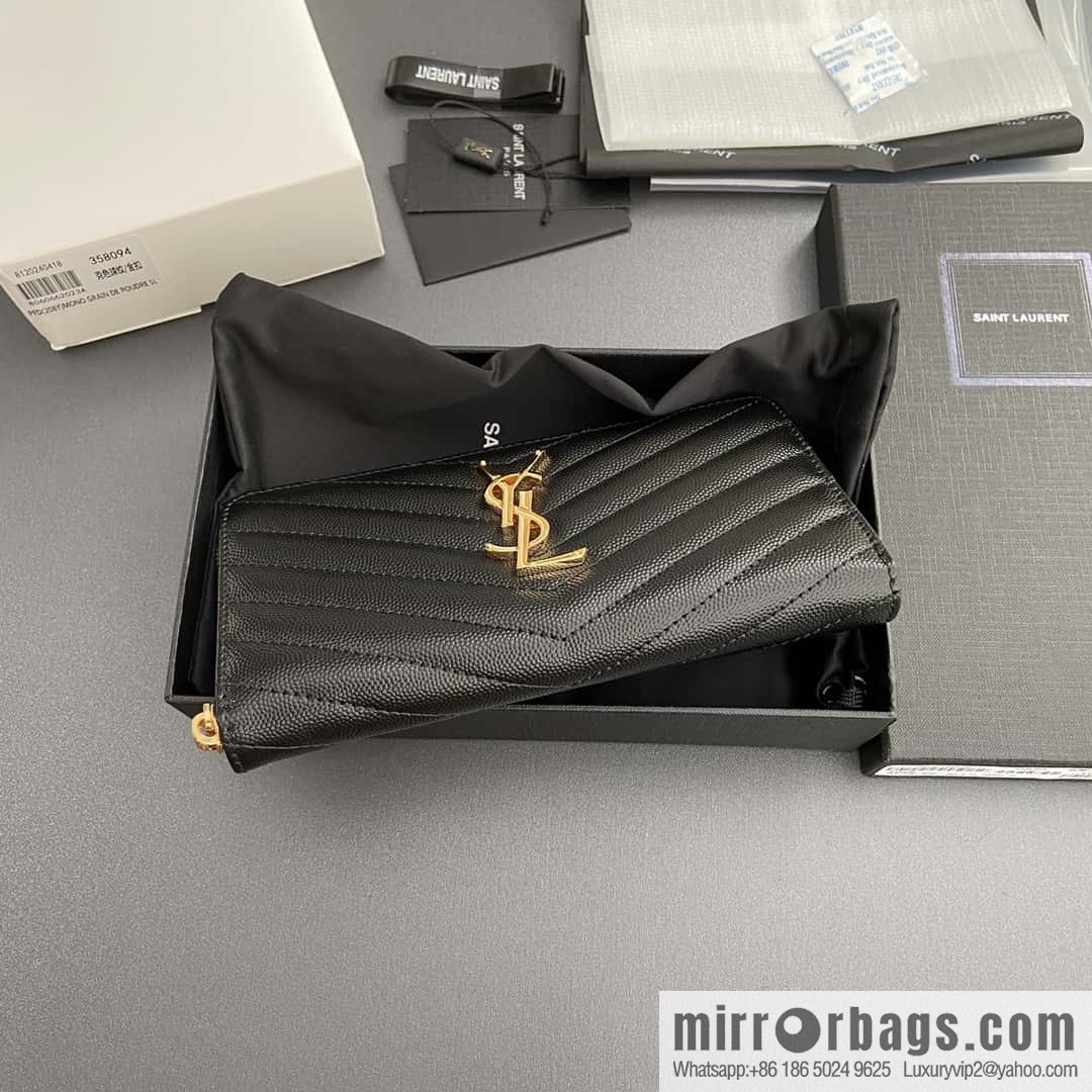 YSL MATELASSE flip grain embossed leather (fabric) wrap around zipper wallet 358094