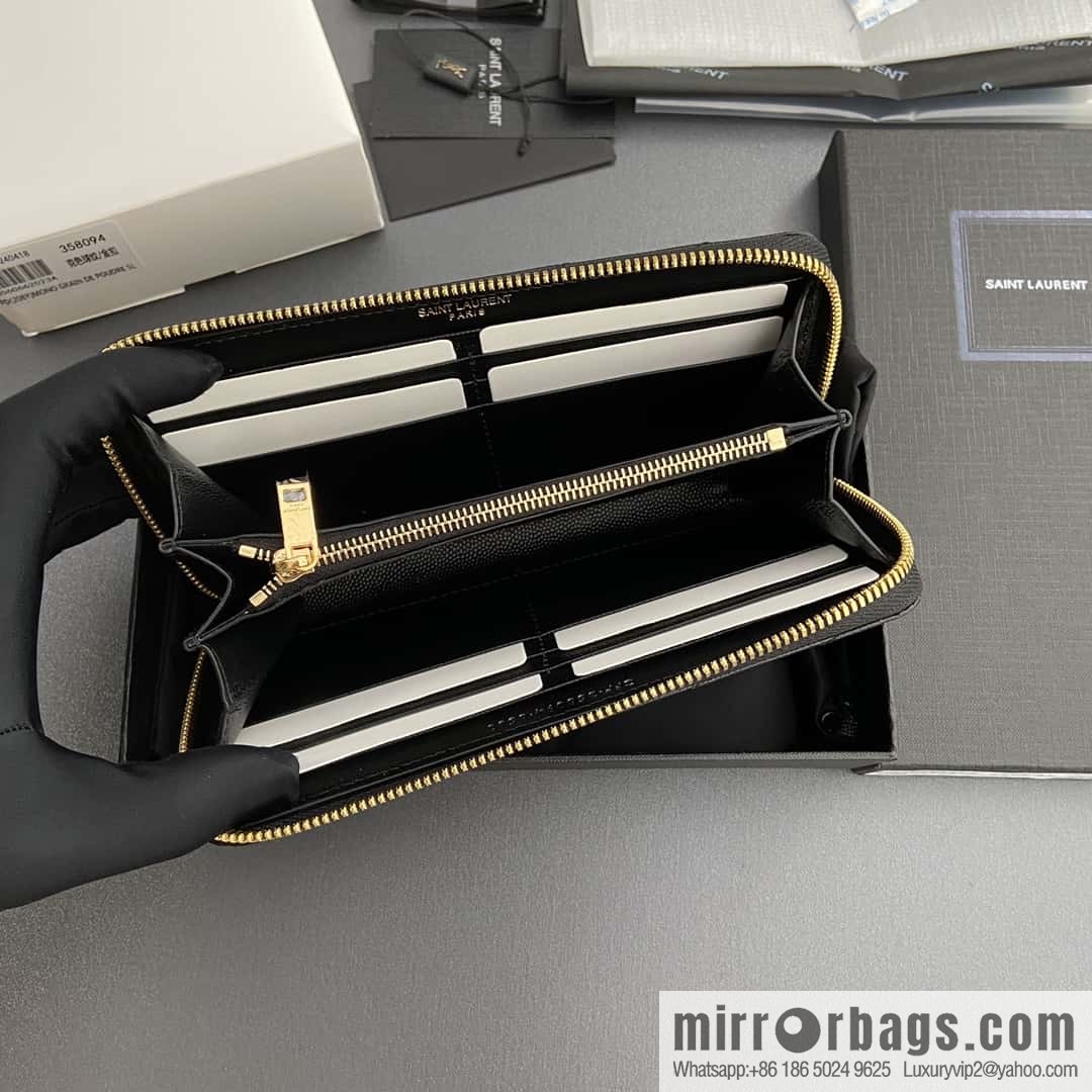 YSL MATELASSE flip grain embossed leather (fabric) wrap around zipper wallet 358094