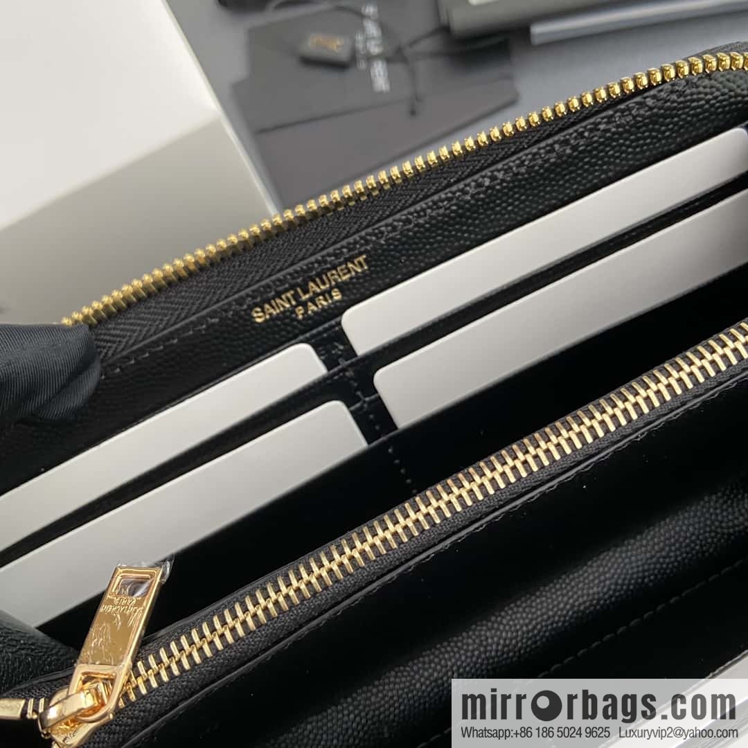 YSL MATELASSE flip grain embossed leather (fabric) wrap around zipper wallet 358094