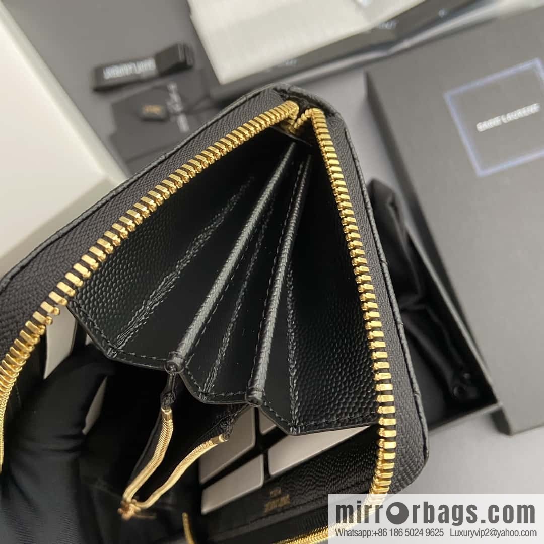 YSL MATELASSE flip grain embossed leather (fabric) wrap around zipper wallet 358094