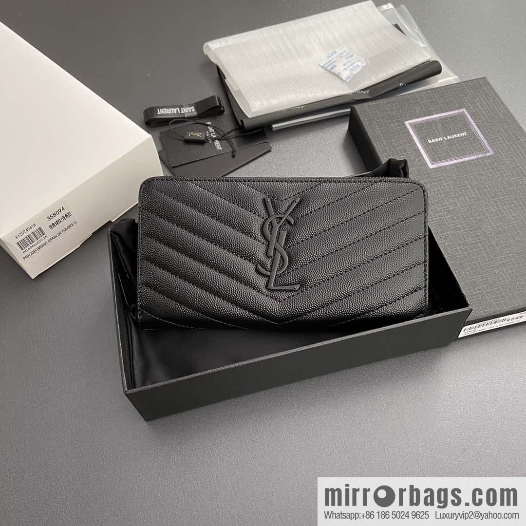 YSL MATELASSE flip grain embossed leather (fabric) wrap around zipper wallet 358094