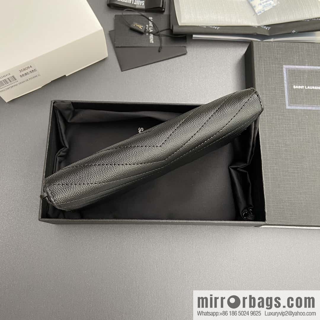 YSL MATELASSE flip grain embossed leather (fabric) wrap around zipper wallet 358094