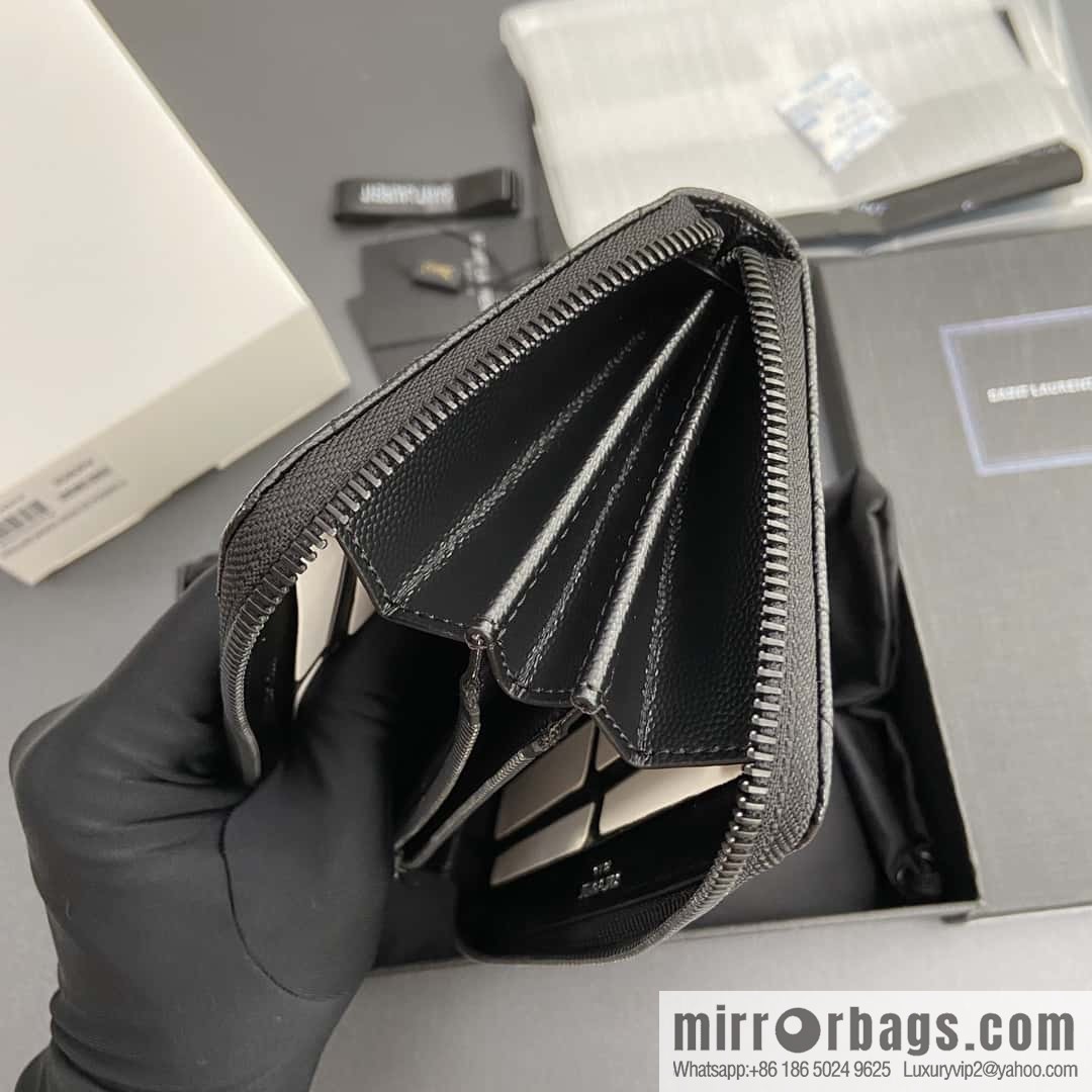 YSL MATELASSE flip grain embossed leather (fabric) wrap around zipper wallet 358094