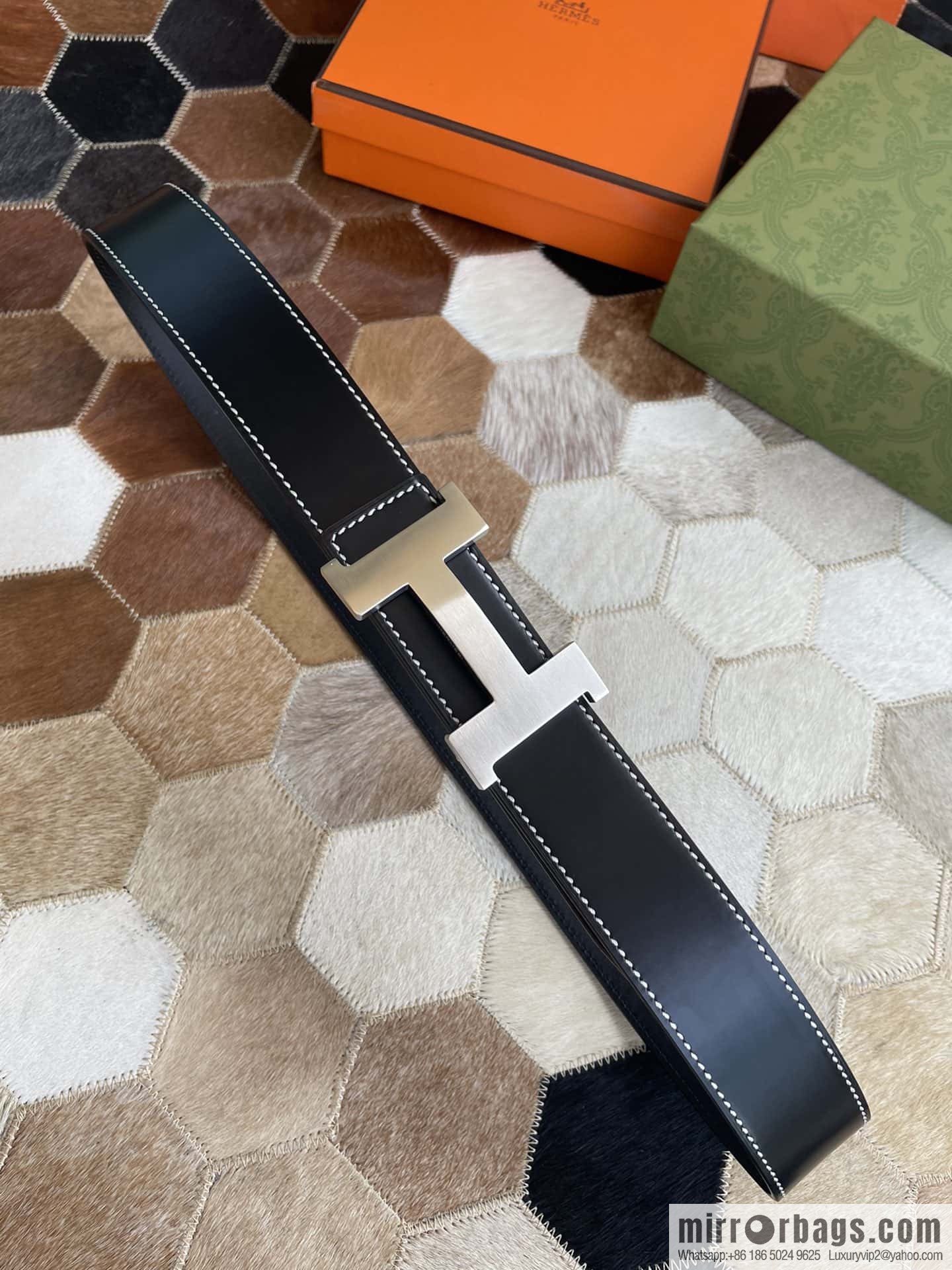 Hermes Hermes, fine steel four-corner solder joint metal buckle with first layer cowhide double-sided men's 3.8cm belt