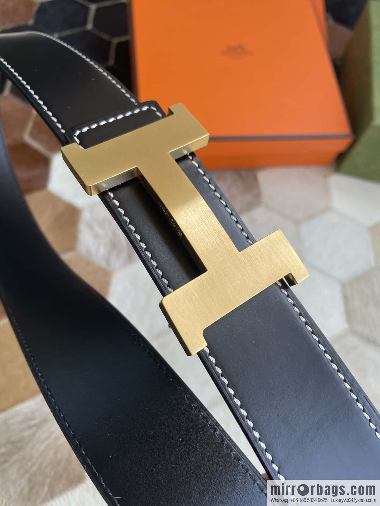 Hermes Hermes, fine steel four-corner solder joint metal buckle with first layer cowhide double-sided men's 3.8cm belt