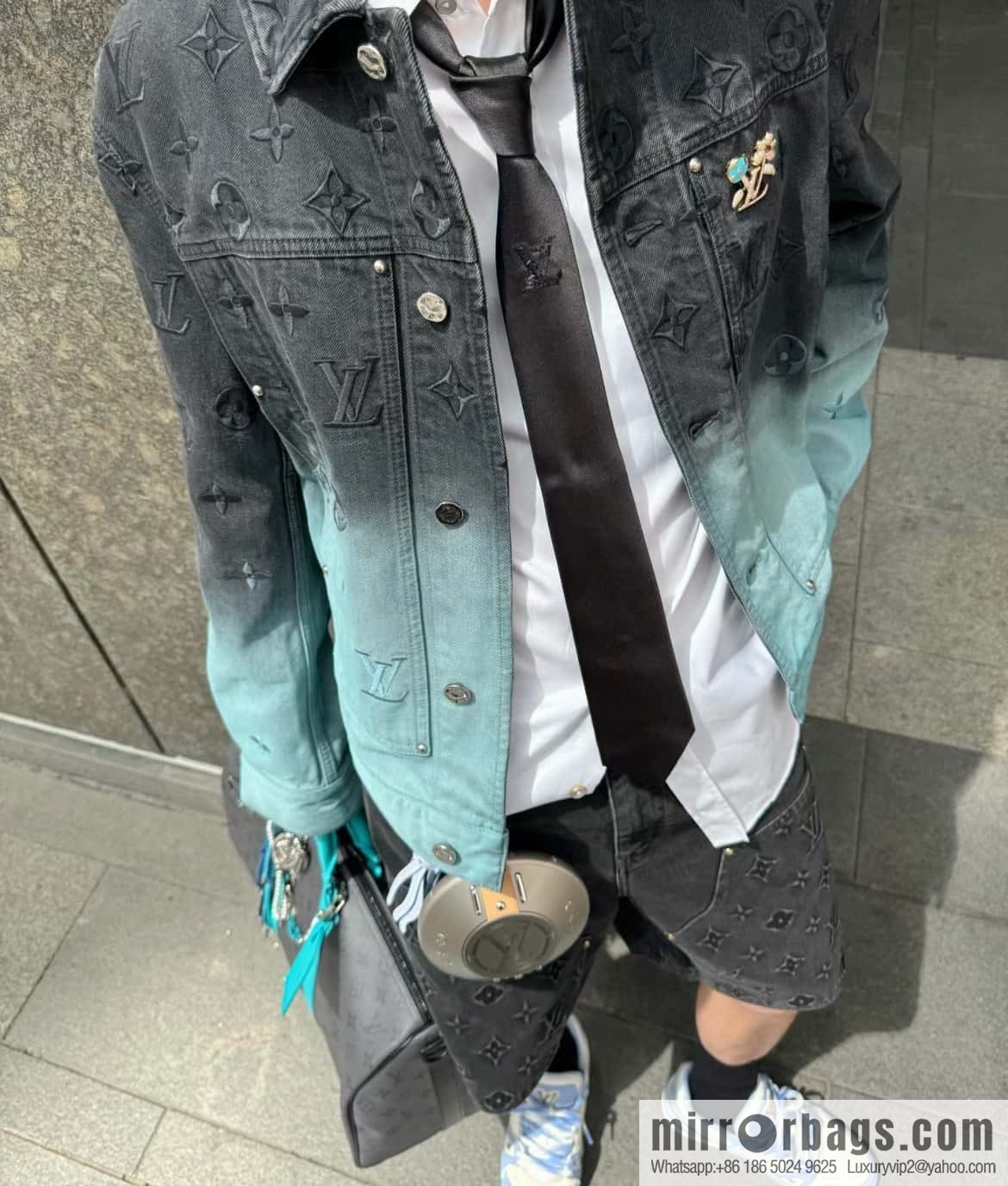 [Boutique‑grade] M11481 blue/silver flower, travel bag series Keepall Bandoulière 45 travel bag