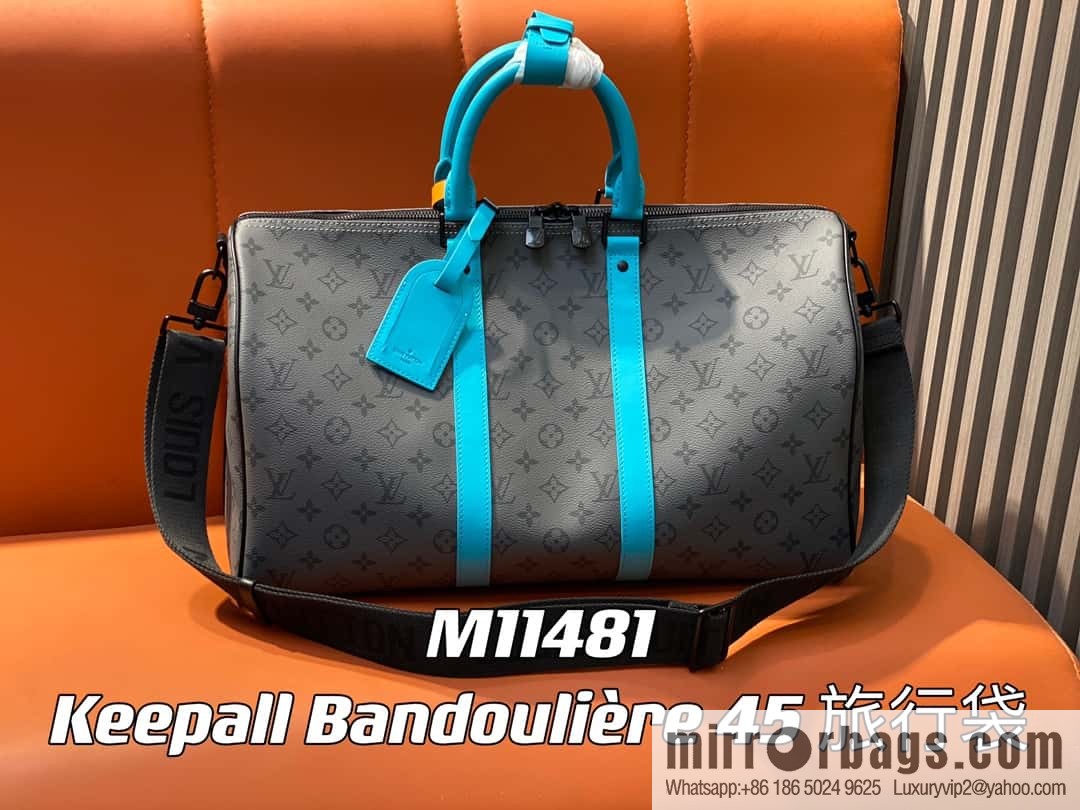 [Boutique‑grade] M11481 blue/silver flower, travel bag series Keepall Bandoulière 45 travel bag