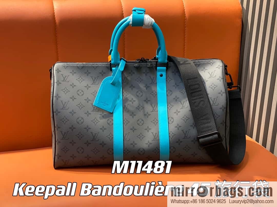 [Boutique‑grade] M11481 blue/silver flower, travel bag series Keepall Bandoulière 45 travel bag