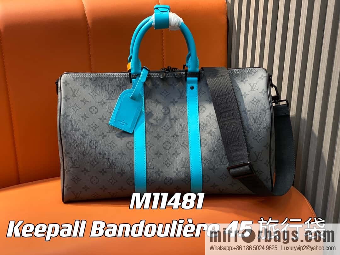 [Boutique‑grade] M11481 blue/silver flower, travel bag series Keepall Bandoulière 45 travel bag