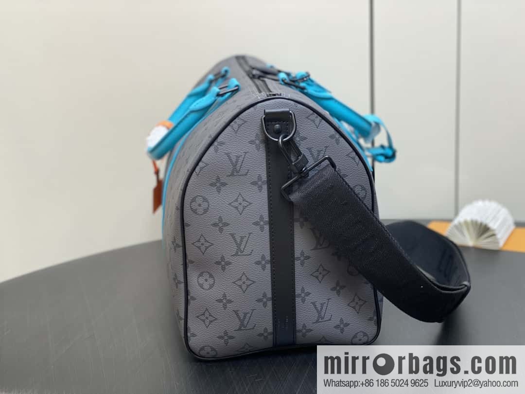 [Boutique‑grade] M11481 blue/silver flower, travel bag series Keepall Bandoulière 45 travel bag