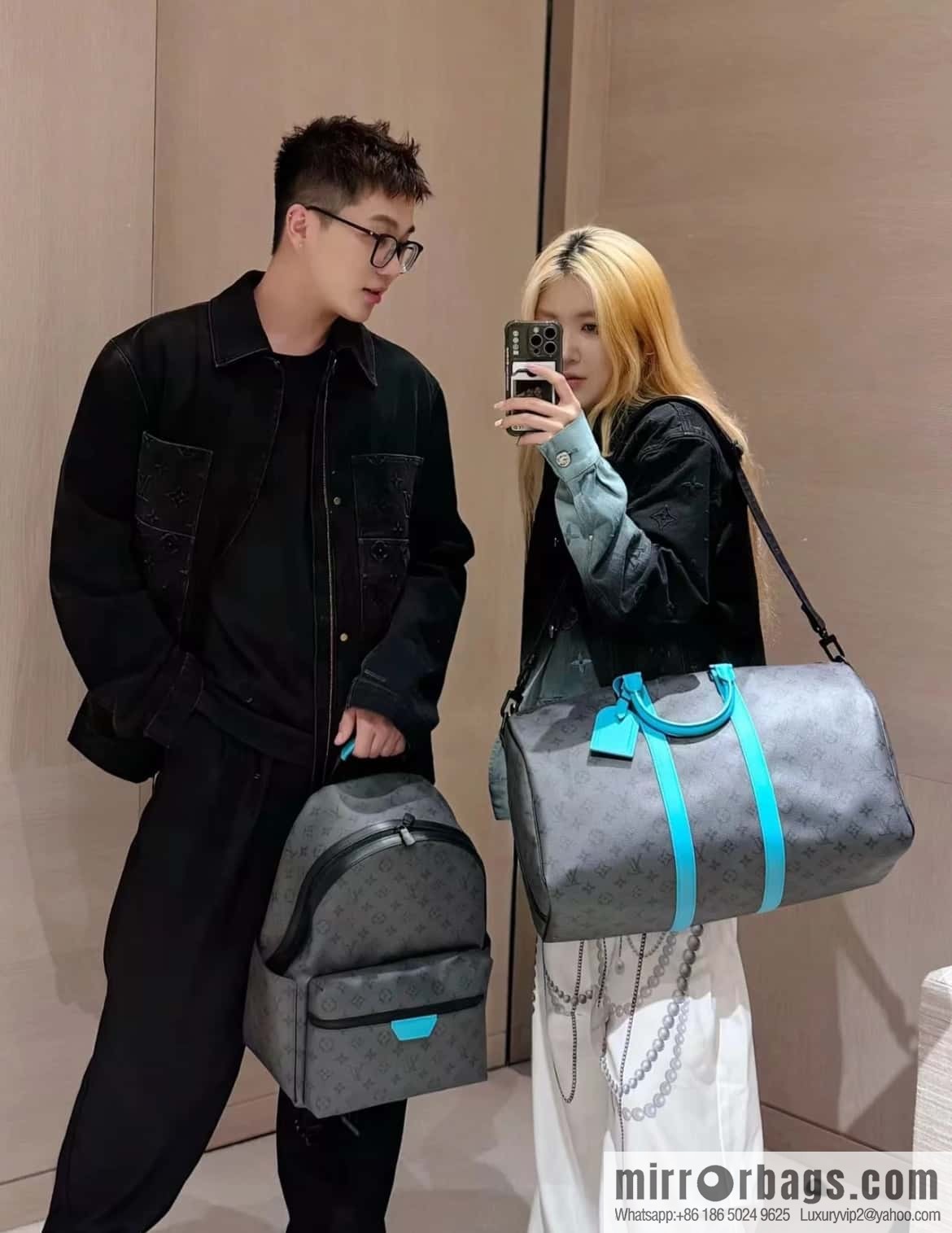 [Boutique‑grade] M11641 blue/silver flower, backpack series DISCOVERY small backpack.