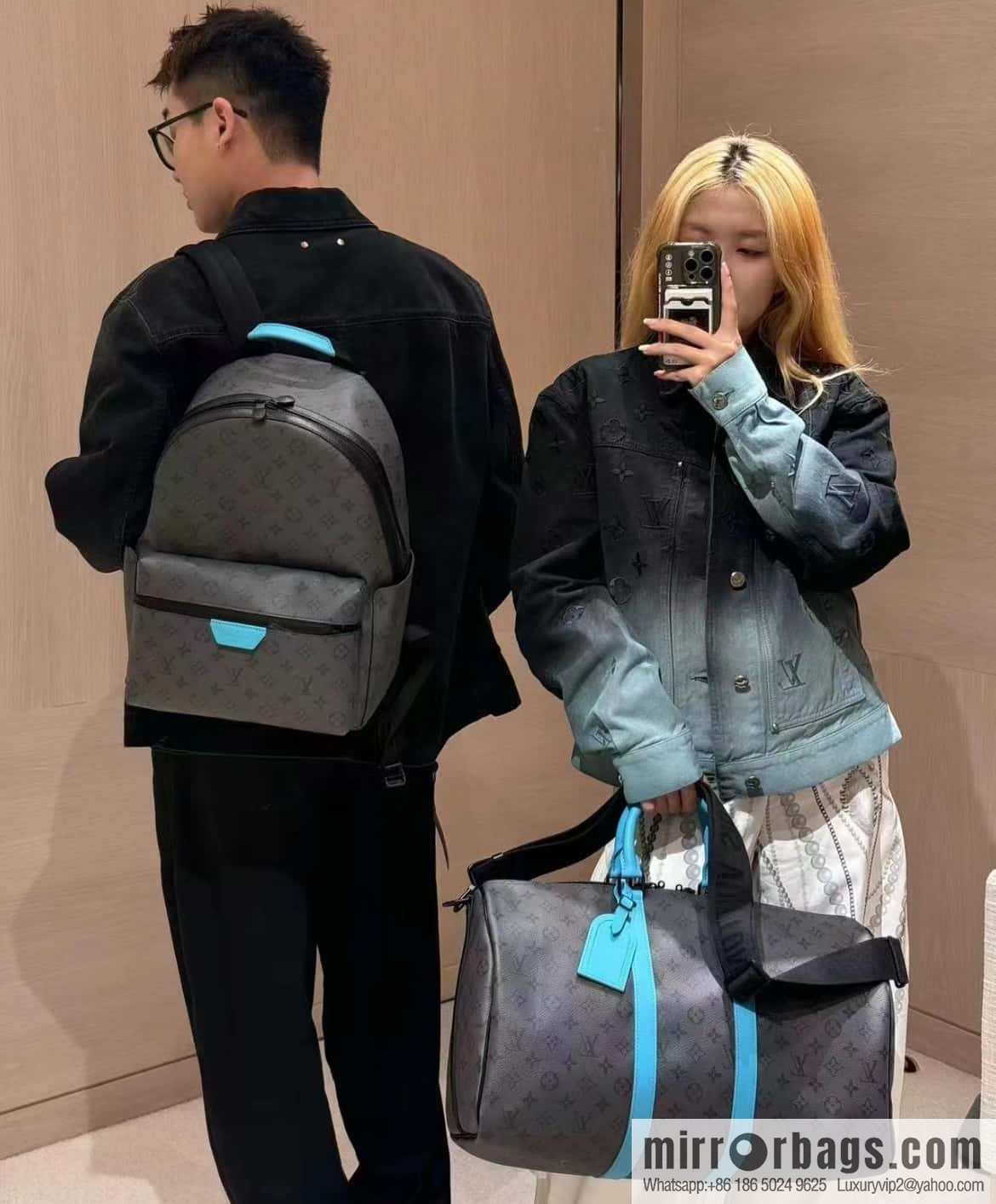 [Boutique‑grade] M11641 blue/silver flower, backpack series DISCOVERY small backpack.